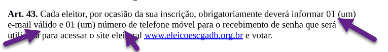 Artigo 43 da Resolução Eleitoral 01/2016