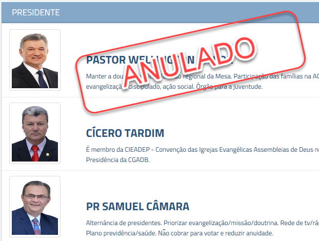 Judicialmente, o Pr. José Wellington Jr está fora do pleito 2017